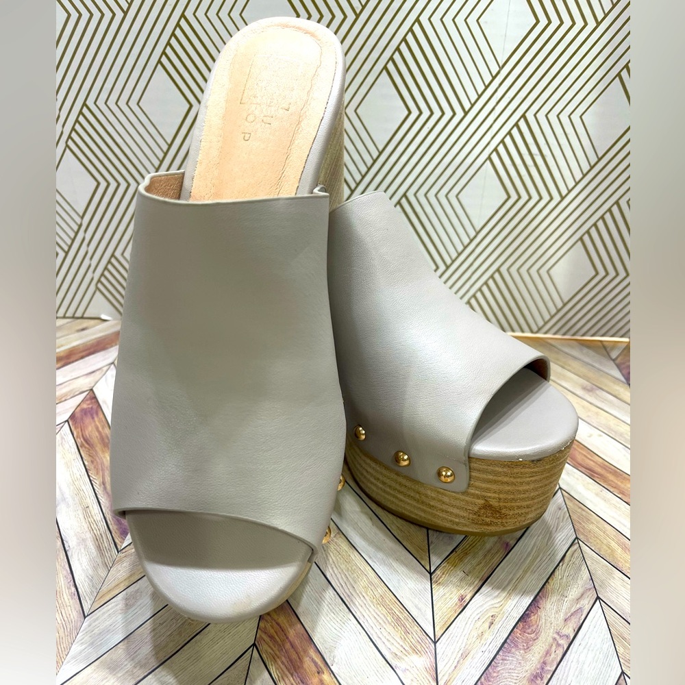 ShuShop Women's Gray Slide‎ Sandals Gina Wedges size 8.5 SB2